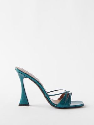 D'accori - Lust Square-toe Metallic-leather Mules - Womens - Blue