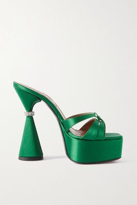D'Accori - Sienna Leather-trimmed Embellished Satin Platform Mules - Green