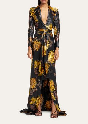 Dahlia Wrap-Front Velvet Gown