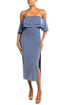 Dai Moda Smocked Waist Midi Skirt in Blu