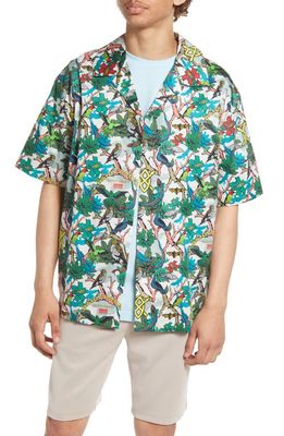 DAILY PAPER Povan Paradise Short Sleeve Button-Up Camp Shirt in Light Green/Green/Yellow