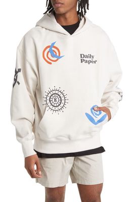 DAILY PAPER Puscren Cotton French Terry Hoodie in White Sand