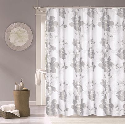 Dainty Home Flower Burst Metallic Printed 100% Cotton Shower Curtain in Silver 70" x 72"