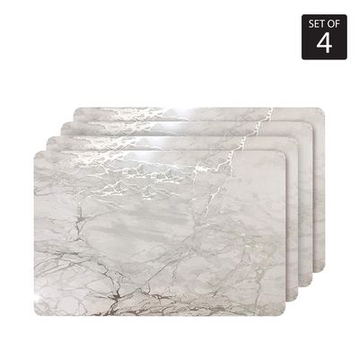Dainty Home Marble Cork Foil Printed Placemat Set in Silver 4Pc 12" x