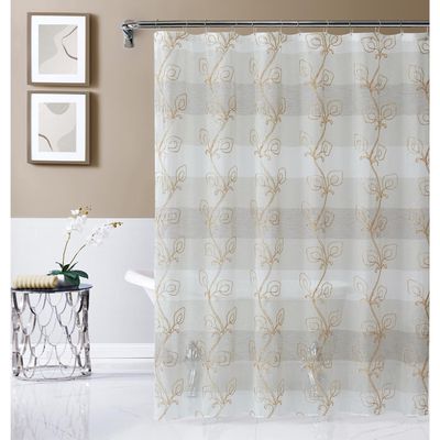 Dainty Home Shower Curtain With Chenille Embroidery in Linen 70" x 72"