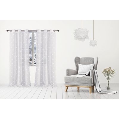 Dainty Home Snowball 3d Puffs Shower Window Curtain in White 76" X