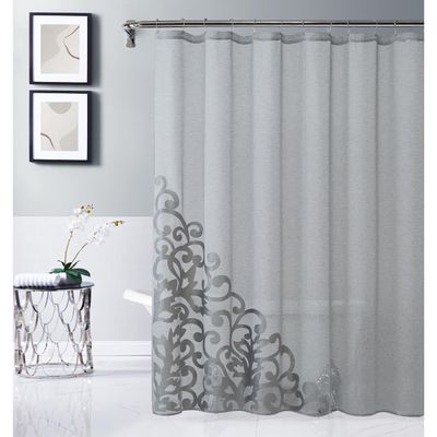 Dainty Home Velvet Scroll Applique Shower Curtain in Silver 70" x 72"