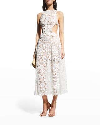 Daisy Side-Cutout Midi Lace Dress