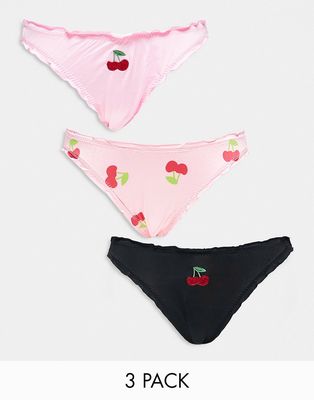 Daisy Street 3 pack of ruched briefs in fruit print-Multi