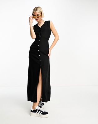Daisy Street 90s button front sleeveless maxi dress-Black