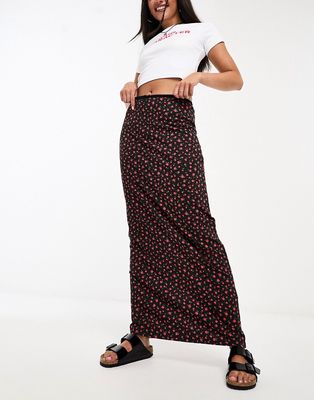 Daisy Street 90s maxi skirt in grunge rose floral-Black