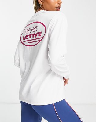 Daisy Street Active back print long sleeve t-shirt in white