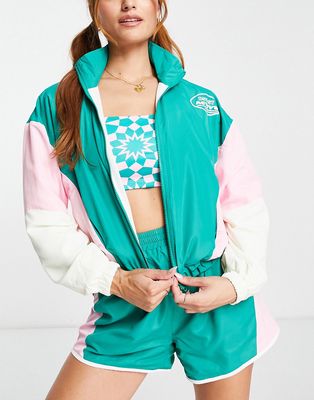 Daisy Street Active block zip through track jacket in turquoise-Blue