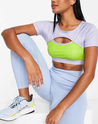 Daisy Street Active cutout crop top in lilac and green-Multi