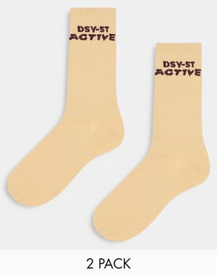 Daisy Street Active Landscape ribbed socks in beige-Neutral