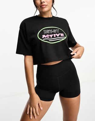 Daisy Street Active Neon short sleeve cropped boxy t-shirt in black