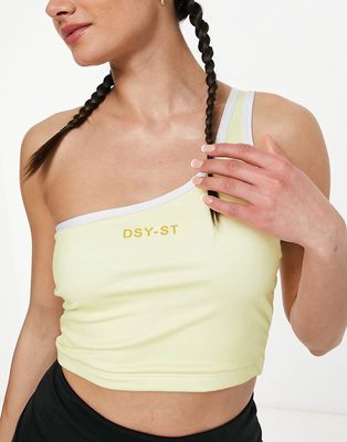 Daisy Street Active one shoulder crop top in lemon-Yellow