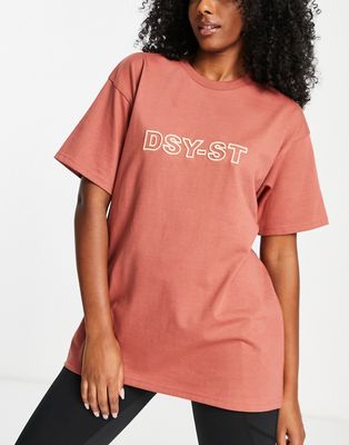 Daisy Street Active oversized embroidered t-shirt in brown