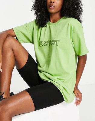 Daisy Street Active oversized embroidered t-shirt in lime green