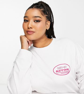 Daisy Street Active Plus back print long sleeve t-shirt in white