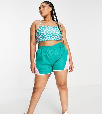 Daisy Street Active Plus light support sports bra in turquoise print-Multi