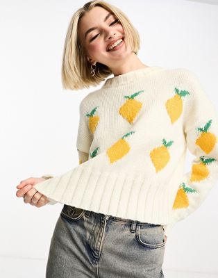 Daisy Street boxy chunky sweater in lemon knit-Neutral