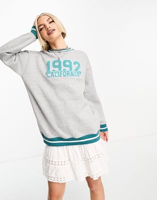 Daisy Street boxy sweatshirt with 1992 graphic-Gray