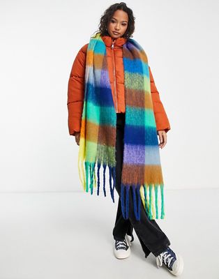 Daisy Street check scarf in bright colors-Multi