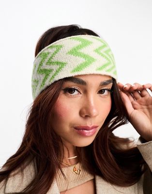Daisy Street chevron knitted headband in green