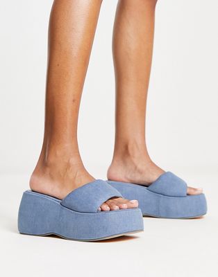 Daisy Street chunky sole sandals in denim-Blue
