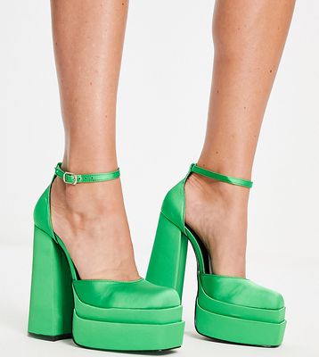 Daisy Street Exclusive double platform heeled shoes in bright green satin