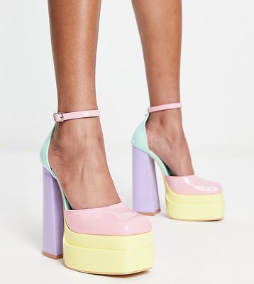 Daisy Street Exclusive double platform heeled shoes in pastel-Multi