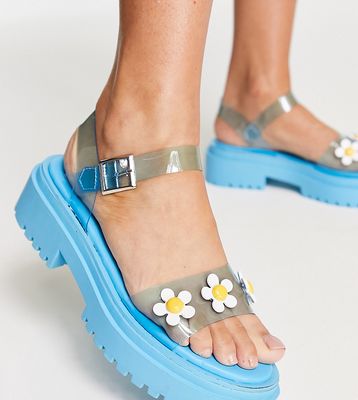 Daisy Street Exclusive flat sandals with daisies in blue vinyl-Pink