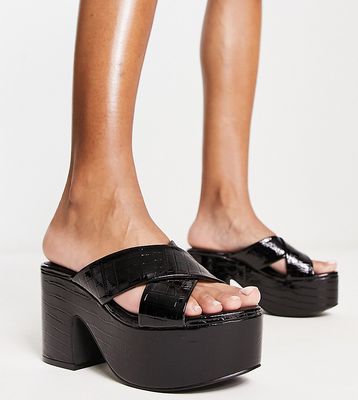 Daisy Street Exclusive platform heeled sandals in black