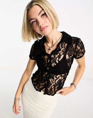 Daisy Street fitted 90s shirt in black lace