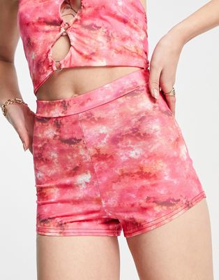 Daisy Street high rise hot pant shorts in pink print - part of a set