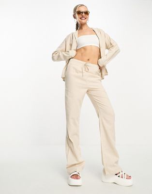 Daisy Street linen look relaxed pants in stone - part of a set-Neutral