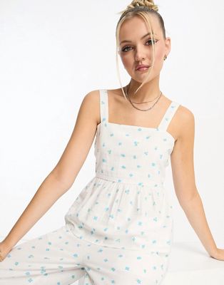 Daisy Street linen smock top in ditsy floral- part of a set co-ord-White