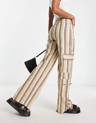 Daisy Street linen stripey Y2K cargo pants-Multi