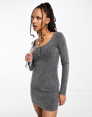 Daisy Street long sleeve button front washed gray mini dress