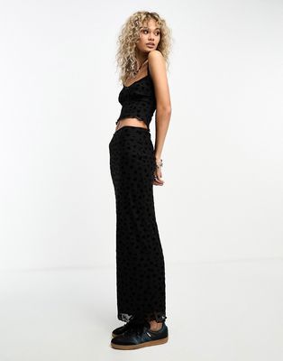 Daisy Street low rise maxi skirt in black floral flocking - part of a set