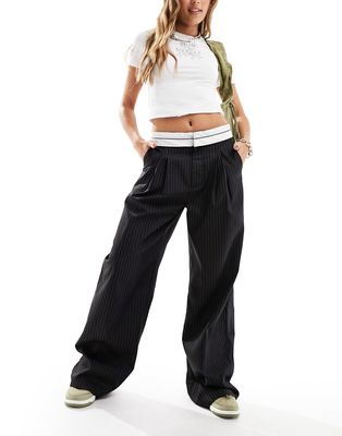 Daisy Street low waist wide leg pants in black and white pinstripe