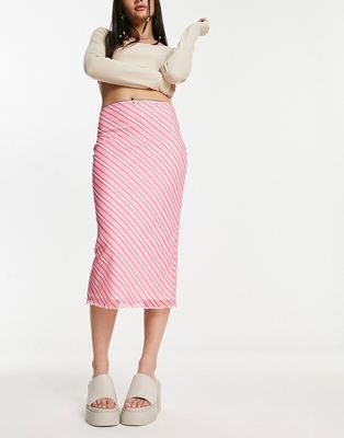 Daisy Street mesh midi skirt in pink print