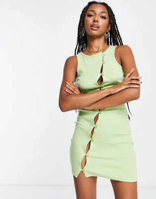 Daisy Street mini body-conscious dress with asymmetric button detail in mint rib-Green