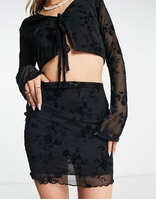 Daisy Street mini body-conscious skirt in velvet floral burnout - part of a set-Black