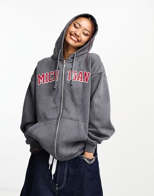 Daisy Street overdye gray zip hoodie with Michigan graphic