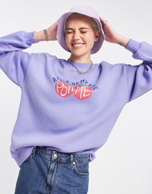 Daisy Street overdye sweatshirt with apple graphic-Purple