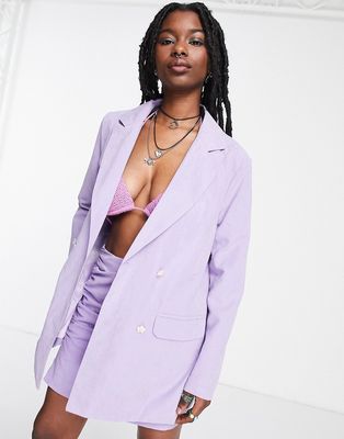 Daisy Street oversized boyfriend blazer with retro floral buttons in lilac - part of a set-Purple