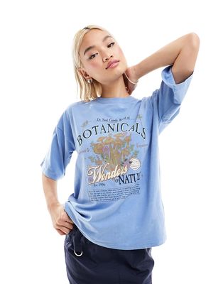 Daisy Street oversized T-shirt in washed blue with botanical graphic