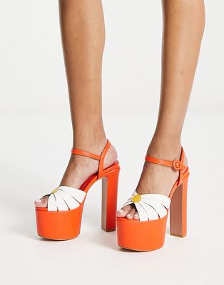 Daisy Street platform heeled sandals in orange